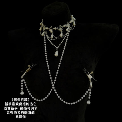 Metal Pearl Tassel Nipple Clamps Body Chain Nipple Massage Collar Body Restraint BDSM Adult Toy Stimulation Couples Foreplay 18+