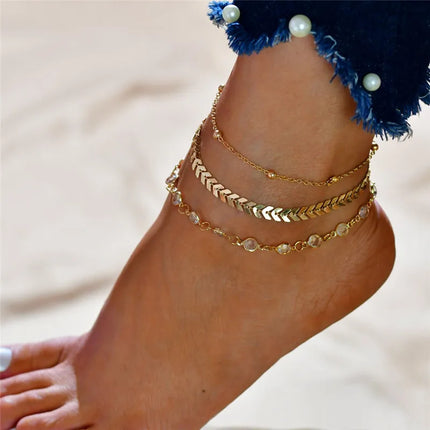 YOBEST Gold Color Chain Anklet For Women Summer Beach Foot Jewelry On The Leg Minimalist Anklets Female