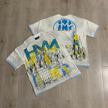 Graffiti Streerwear Washed Letter Shinning Diamond Short Sleeve Mens Tshirts Crew Neck Pure Cotton Baggy Rhinestone Top Tees