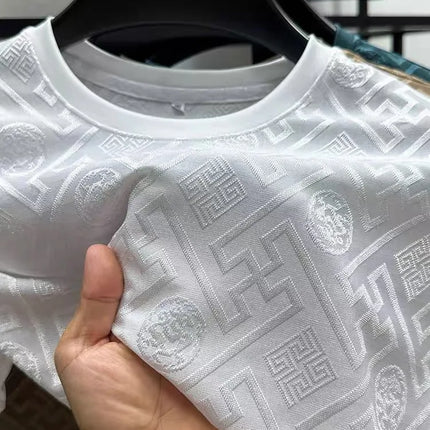 High end brand ice silk round neck short sleeve T-shirt summer fashion printed comfortable breathable top Designer Men's Wear