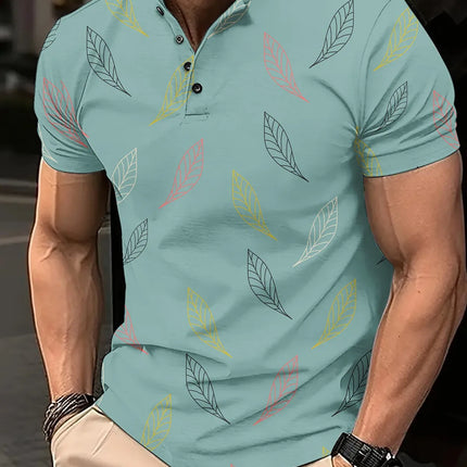 Men's 3D Digital Printed Plaid Casual Short Sleeved Buckle T-shirt Polo Shirt Top