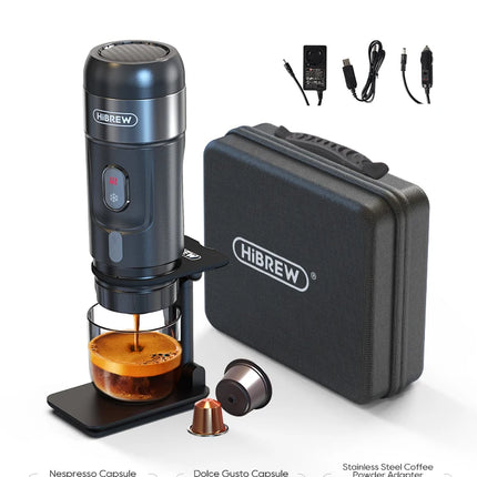 HiBREW Portable Coffee Machine Expresso Coffee Maker Fit Nexpresso Capsule Coffee Powder for Car Camping & Home Heat Water H4A
