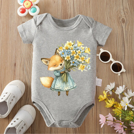 Retro Hello Spring Little Animals Pure Cotton Bodysuit Onesie Comfortable Cloths for Baby Jumpsuit for 0 To 12 Months Newborn