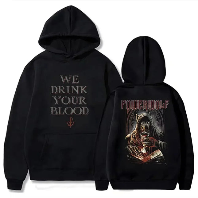 Power Meta Rock Band Powerwolf Graphic Print Hoodie Men Women Oversized Pullover New Fashion Streetwear Hip Hop Style Sweatshirt