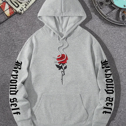 Rose Artistic Letter Printed Hoodies Casual Street Women Sweatshirts Comfortable Fleece Pullover Crewneck Loose Female Clothes