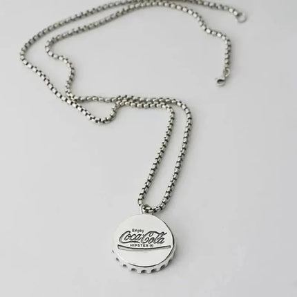 American Twisted Coke Bottle Cap Pendant Male and Female Personality Necklace Ins Style Punk Hip Hop Trend Gift