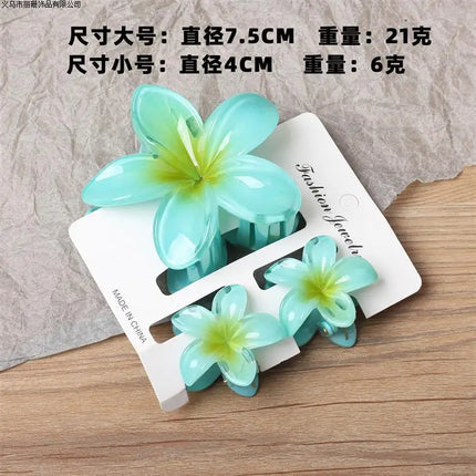 3Pc Sweet Colorful Plumeria Flower Shark Clips Hair Claw Bohemian Ponytail Clip Plastic Hairpin Barrette Summer Hair Accessories