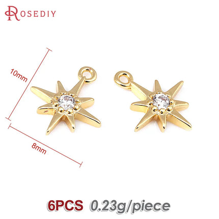 18K Gold Color Brass  Zircon Star Charms Pendants Jewelry Necklaces Earrings Bracelets Making Supplies Diy Findings Accessories