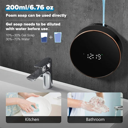 Electric Automatic Soap Dispenser Foaming Hand Free Wall Mount LED Temperature Digital Display for Bathroom Kitchen