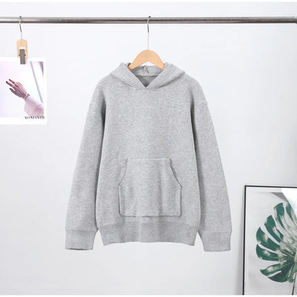 Casual Knitted Women's Sweater Hooded Solid Loose Big Pocket Thicken Lady Sweaters 2026 Spring Fashion Female Street Outwear