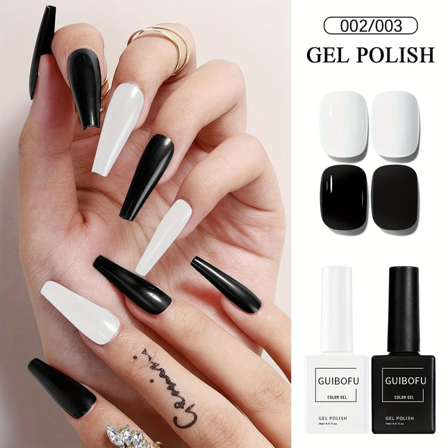 2pcs 15ml Black and White Gel Polish Set Classic Black and Pure White Shades Short armor Long armor Same color as the bottle