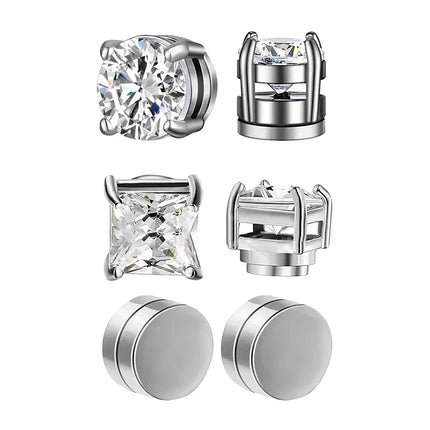 1/3Pairs 6MM Crystal Magnetic No-Pierce Stainless Steel Stud Earrings for Men Punk Zircon Magnet Earrings Non Piercing Jewelry