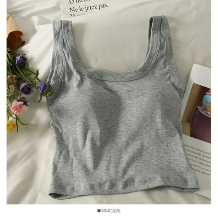 Women's Vest One-Piece No Steel Ring Cotton Chest Pad Wide Shoulder Sports Yoga Vest Underwear Black White Bra Tank Top Women