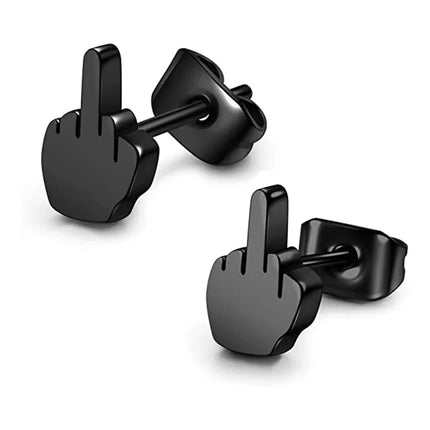Stainless Steel Black Middle Finger Up Women Men Ear Jewelry Studs Earring Vintage Punk Cool Gold Silver Plated Серьги Женские
