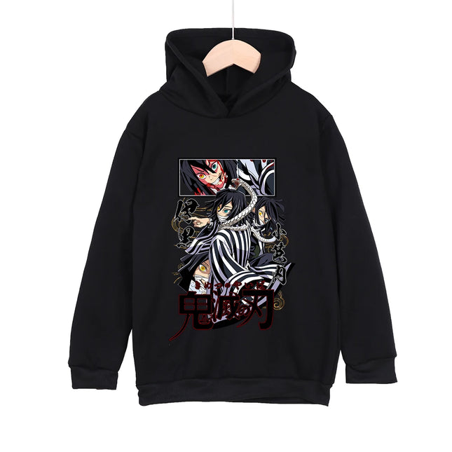 Demon Slayer Obanai Iguro Cotton Hooded Sweatshirt for Kids Unisex Anime Pullover Casual Wear 100-160cm