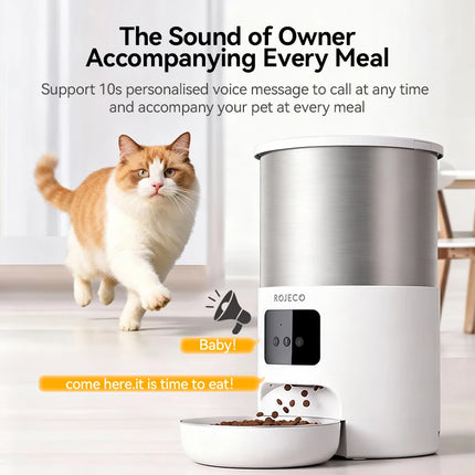 ROJECO Stainless Steel 4.5L Cats Feeder WiFi App Remote Control Voice Record Smart Cat Kibble Dispenser For Dog Pet Accessories