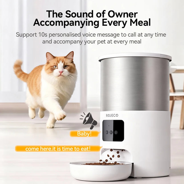 ROJECO Stainless Steel 4.5L Cat Feeder WiFi App Remote Control Voice Record Smart Cat Kibble Dispenser For Dog Pet Accessories
