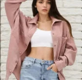 Women's Plus Size Retro Outerwear Collared Shirt Set with Loose Casual Corduroy shirt