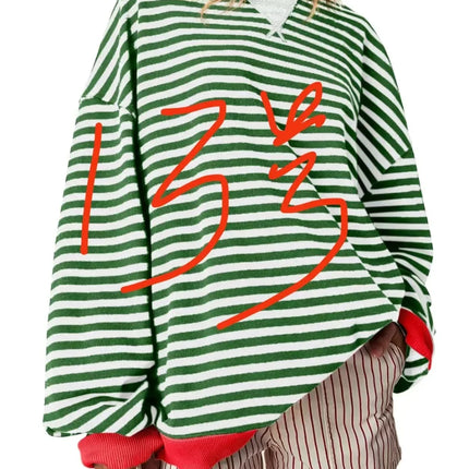 Casual Embroidered Striped Splicing Long Sleeve Crew Neck Pullover Hoodie Women's Clothing Comfortable Breathable Streetwear
