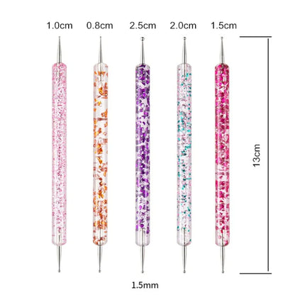 RHJB 10bag/50pcs Point Drill Pen Wooden Pen Bar Stirring Nail Polish Draw Five Petals Flower Polka Dot Double Head Stainless Bar