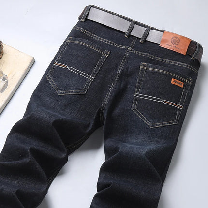 2023 New Men's Stretch Fit  Jeans Busine Business Fashion Soft Denim Trousers Male Brand  Pants Black Blue