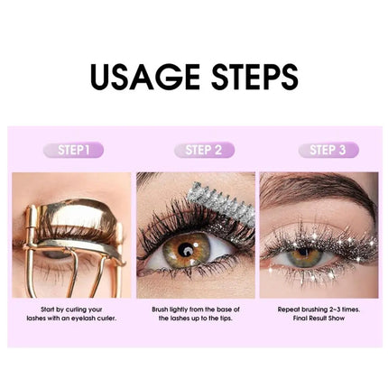 Diamond Mascara Shiny Galaxy Sequins Glitter Lash Mascara Eyelashes Waterproof Fast Dry Curling Thick Mascara Shimmer Makeup