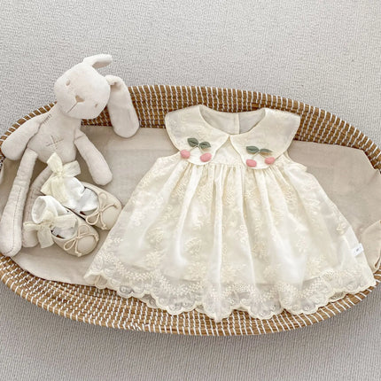 New Summer Dress for Girls, Sweet Flower Embroidered Princess Skirt, Lotus Leaf Edge Sleeveless Tank Top Skirt for Baby Girls