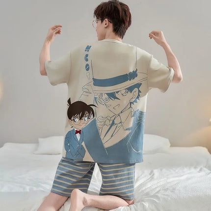 One Piece Anime Cartoon Personality Boy Short Sleeve Shorts Pajamas Creative Handsome Cotton Loungewear Set Can Be Worn Out
