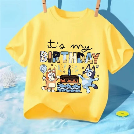 New Blue Bingo Children's Birthday Print T-Shirt - Cute, Casual, and Loose Fit - Summer Beachwear for Boys and Girls