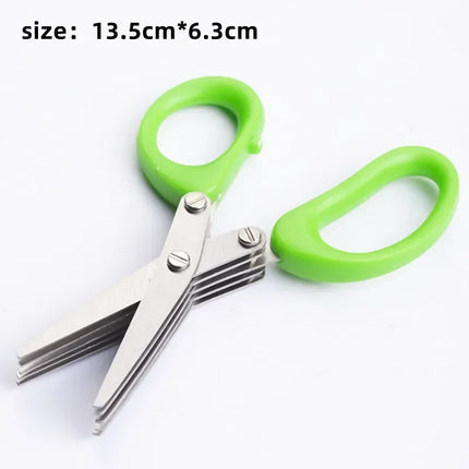 5 Blade Herb Scissors Multifunctional Multi Layers Stainless Steel Knives Kitchen Scissors Scallion Cutter Kitchen Accessories