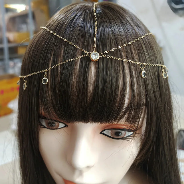 2025 Elegant Crystal Wedding Head Chain for Women Indian Forehead Jewelry Long Tassel Hair Accessories Bridal Boho Headpiece