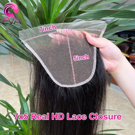 Eva Hair 5x5 6x6 2x6 HD Lace Closure Human Hair Invisible Real HD 13x6 13x4 Lace Frontal Closure Only Straight Hair Pre Plucked