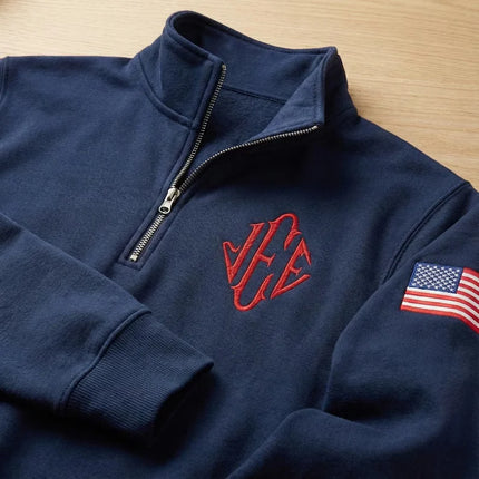 2026 Pullover Embroidered Sweatshirt Y2K Retro Stand Collar Quarter Zip Casual Sports Streetwear Men's Unisex