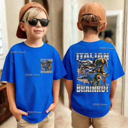 Italian Brainrot Animal Print Kids Cotton T-shirt Tung Tungtung Summer Childrens Short Sleeved Shirt Boys Girls Cute Leisure Tee