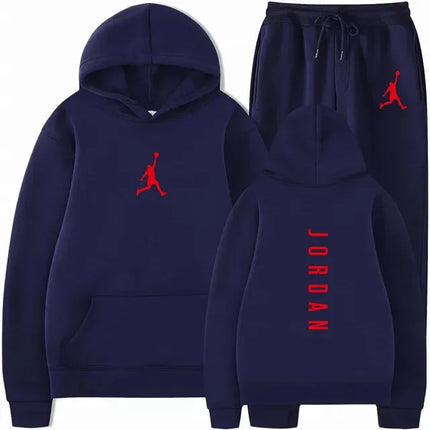 Men's pullovers for autumn and winter, solid-color hoodie + stretch waist jogging pants two-piece set, fashionable outdoor casua