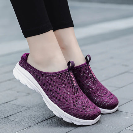 Women's Ultra Light Oversized Running Shoes, Fashionable Fly Woven Breathable Mules Sports Sneakers Plus Size 35-42