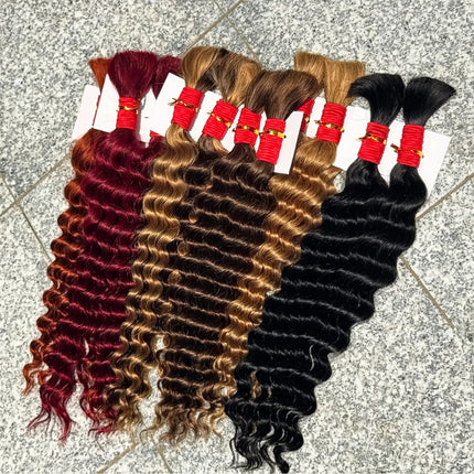 16-24inch Human Hair Bulk for Braiding Remy Hair Deep Wave Boho Braids Hair Bulk Extension Bobbi Hair for Women Wholesale