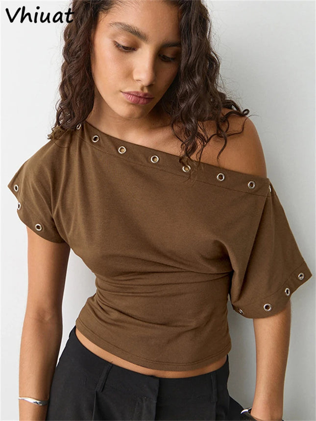 Vhiuat 2026 Spring Summer New Casual Short Sleeve Corset Crop Top Streetweat Women Clothes Y2K Hollow Out Solid Tank Tops Club