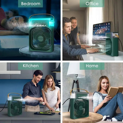 USB Mini Air Cooler Humidifier Fan Portable 3 Speed Mist Spray 7 Color LED Timer Desk Fan for Home Office Travel