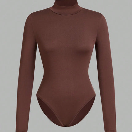 Women's high neck long sleeve leggings solid color casual autumn and winter warm women's tights