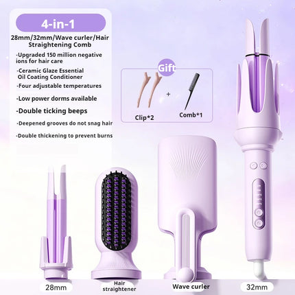 4-in-1 Automatic Curling Iron Multifunction Hair Styler Ceramic Negative Ion Straightener Curler Wand for Women Style Waves