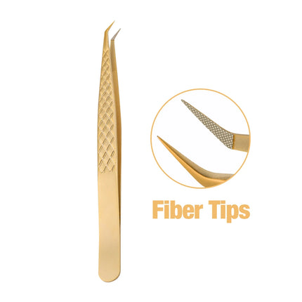 Gemerry  Eyelash Extension Tweezers With Fiber Tips Golden Stainless Steel High Precision Tweezer for Volume Fans Makeup Tools