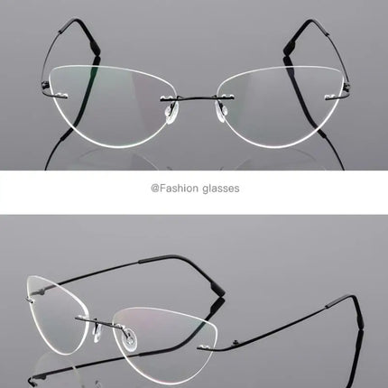 1.61 index Lens Frameless Cat Eye Myopia Eyeglasses Ultralight Rimless Blue Light Blocking Prescription Glasses -0.5 -0.75 to -6