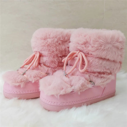 2025 Winter Ankle Boots for Women Platform Antiskid Waterproof Ski Boots Luxury Fluffy Furry Fur Boots Woman's Ankle Booties