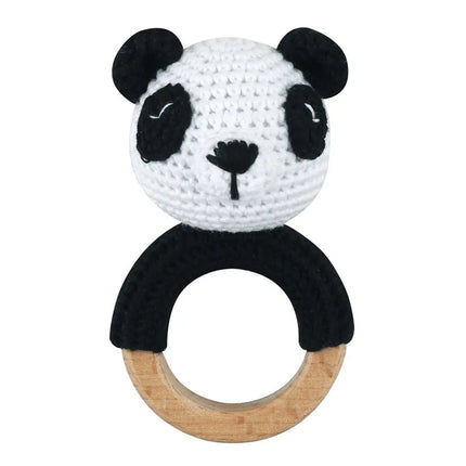 Amigurumi Cartoon Animal Baby Rattle Cute Wooden Ring Handhold Newborn Rattle Toys Handmade Pacifier Clips Kids Educational Toys