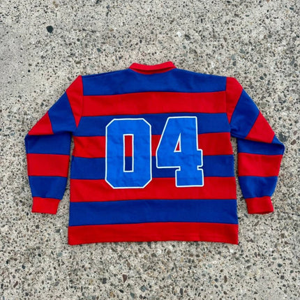 Y2K Haitian Long-Sleeved Shirts Fashionable Red and Blue Striped Knitted Lapel Jersey Oversized Retro Men Women Streetwear Tops