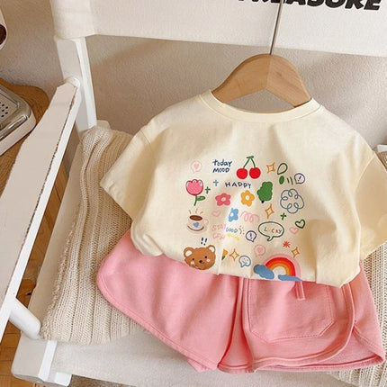 Summer Trendy Children Boy Girl Top Clothes Cute Cartoon Bear Short Sleeved T-Shirt Kids Letter Loose Tees Cotton Casual Tops