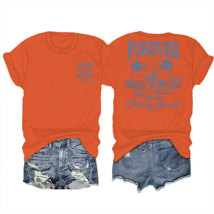 Forever Chasing Sunsets Retro Tshirts Ocean Beach Short Sleeve T-shirts Men Women Fashion Vintage Summer Vibes Casual Streetwear