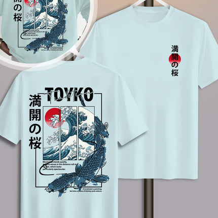 Men Japanese-style Trendy Pattern Loose Summer New T-shirt 100% Pure Cotton Soft Material Versatile Comfortable and Breathable