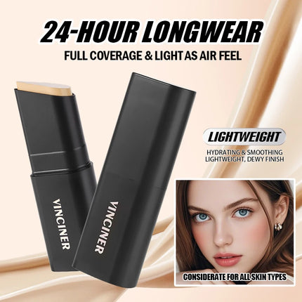VINCINER Matte Stick Foundation Cream Long-Wear Waterproof Covers Dark Circles Full Coverage Concealer Stick for Base Makeup